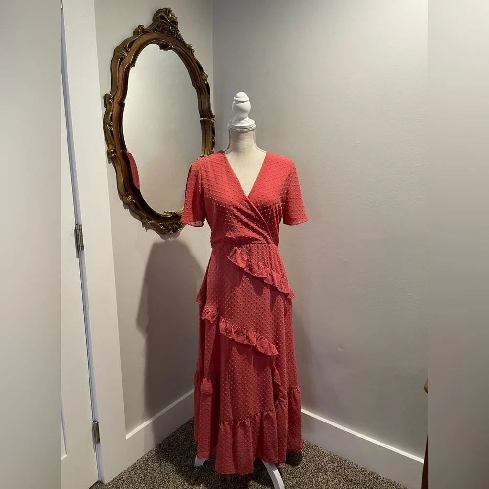 Lulus Rusty Rose Ruffled Midi Dress - Picture 1 of 4